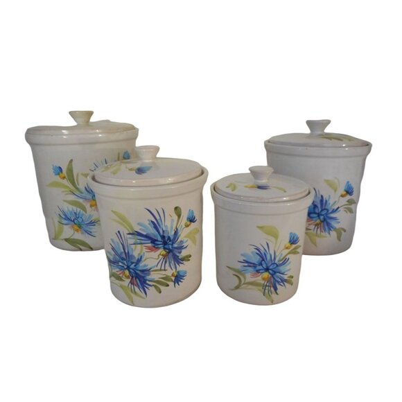 Unknown Other - Blue Floral Canister Set w/ lids HandPainted numbered Italy Estate Find Pottery